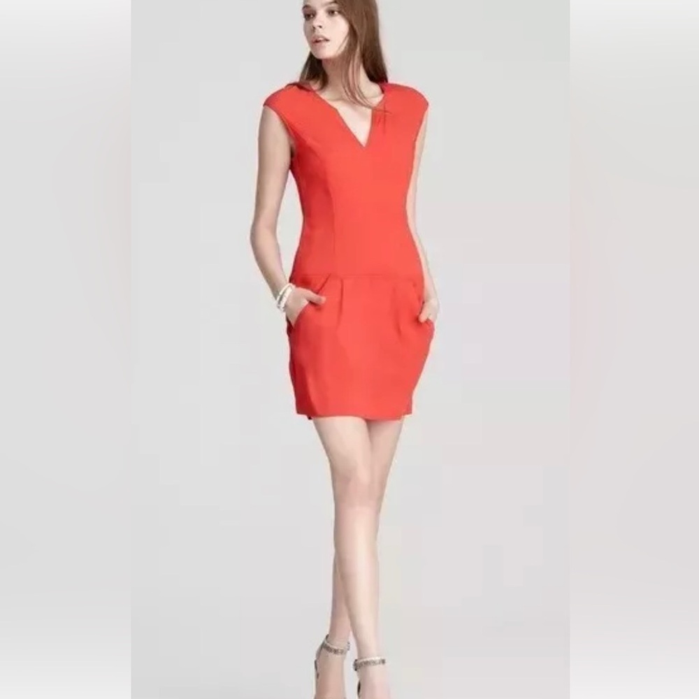 THEORY DRESS Adalize Habitat Notch V Neck Pockets Sz 4 Sleeveless Blue